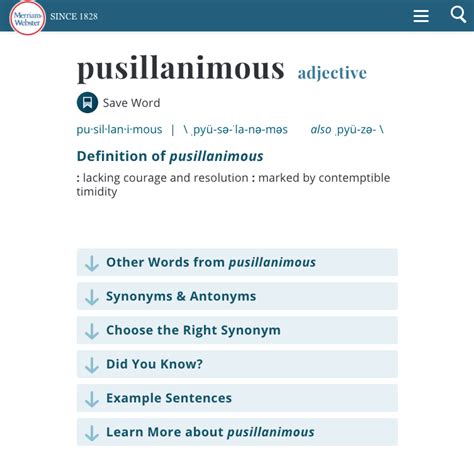 pusila meaning|PUSILLANIMOUS Synonyms: 61 Similar and Opposite Words.